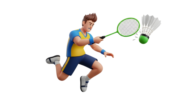 Male badminton player in action silhouette