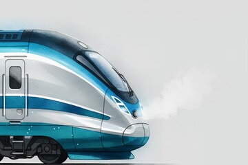 High-speed train with blue and silver design in motion hydrogen powered train