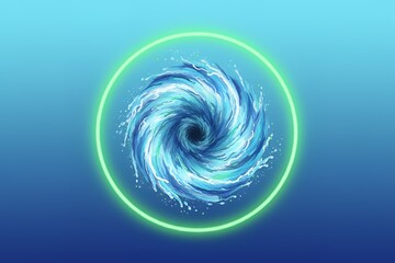 Abstract swirling water design with blue and green circular background saving water in home