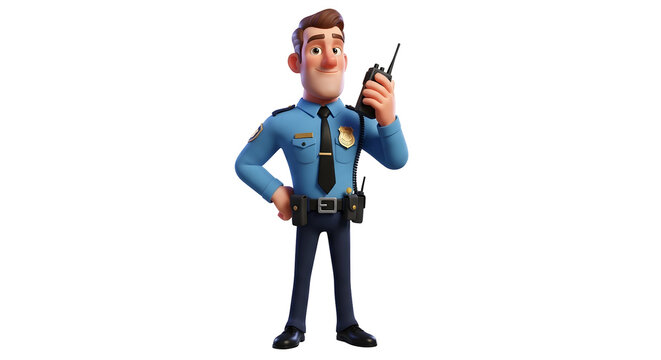 Cartoon police officer holding a walkie talkie silhouette