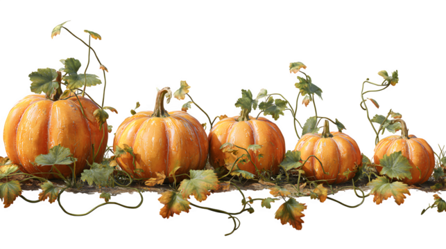 Elegant pumpkins with leafy vines design for autumn celebrations, harvest festivals, and fall decorations; ideal for Thanksgiving and Halloween projects - Powered by Adobe