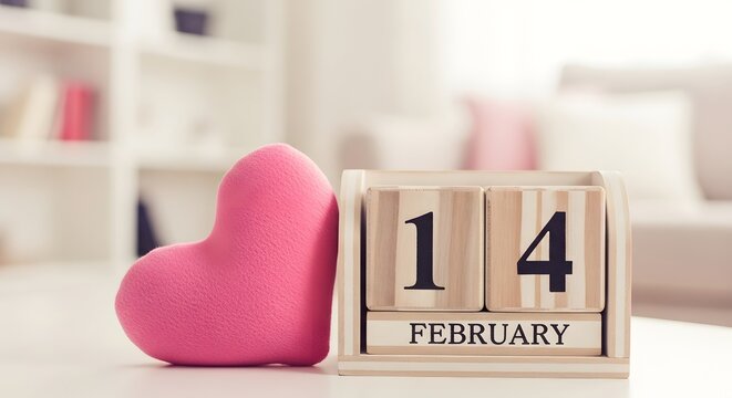 Valentines day wooden calendar with pink heart decoration