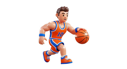 Cartoon basketball player dribbling a ball in silhouette