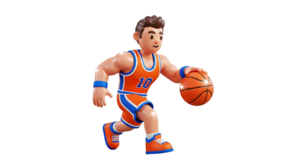 Cartoon basketball player dribbling a ball in silhouette