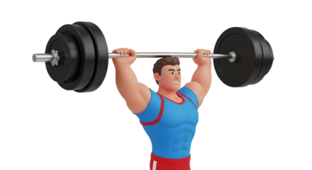 Muscular man lifting heavy barbell overhead in silhouette
