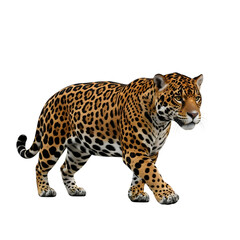 Obraz premium A jaguar with a spotted coat walking on a white background.