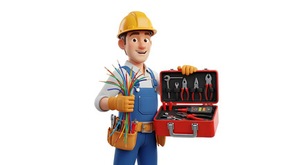 Construction worker with tools and toolbox giving thumbs up silhouette