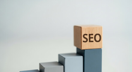 Optimistic wooden block with seo text on growth graph. good strategy for search engine marketing tool to boost website traffic and improve ranking for business success