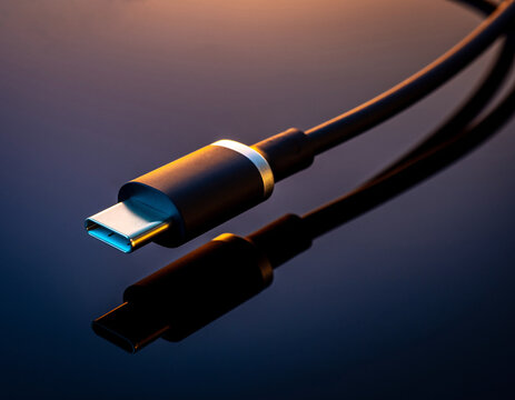 usb type c cable on blue background