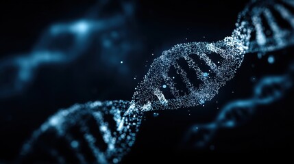 Stunning Digital Illustration of DNA Helix Structure with Bright Particles in Dark Background for Science and Technology Concept