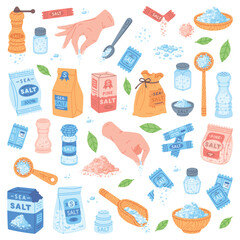 Salt in Package and Shaker Used in Culinary Vector Set