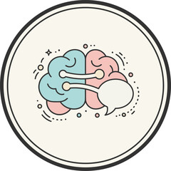 Creative brain communication icon featuring neural connections in a modern minimalist style design