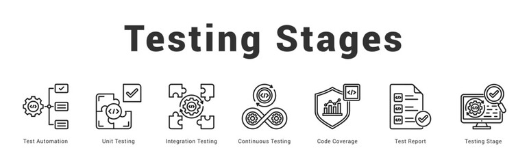 Testing Stages Modern and clean web banner illustration featuring thematic icons for visual communication