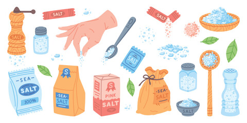 Salt in Package and Shaker Used in Culinary Vector Set