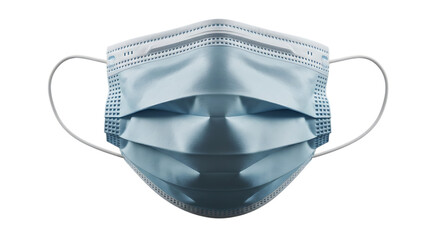 Closeup of a blue surgical mask isolated on transparent background for protection