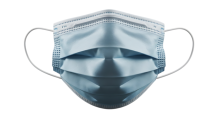 Closeup of a blue surgical mask isolated on transparent background for protection