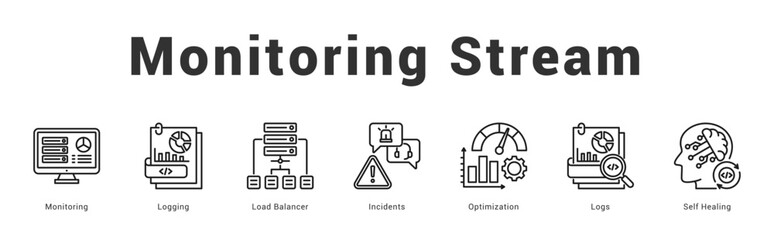Monitoring Stream Modern and clean web banner illustration featuring thematic icons for visual communication