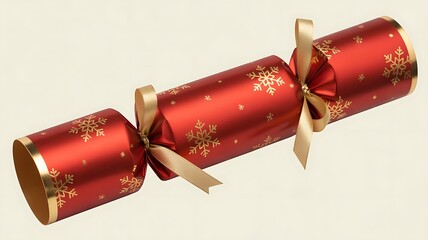 Isolated Red  Cracker with Golden Accents and Snowflake Designs.