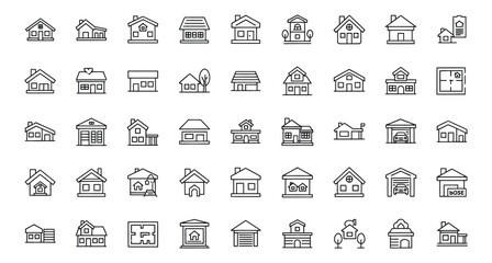 Set of house icons vector illustration showcasing various styles and architectural designs symbolizing homeownership and property investment conveying concepts of real estate and construction industry