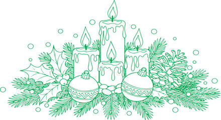 Festive christmas candles and ornaments creating a warm holiday season decoration on transparent background
