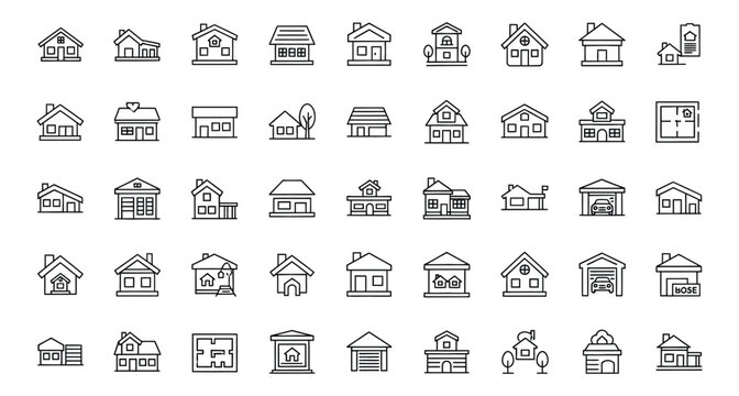Set of house icons vector illustration showcasing various styles and architectural designs symbolizing homeownership and property investment conveying concepts of real estate and construction industry