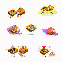 Funny Characters Turkish Traditional desserts pistachio baklava, hand drawn vector illustration.