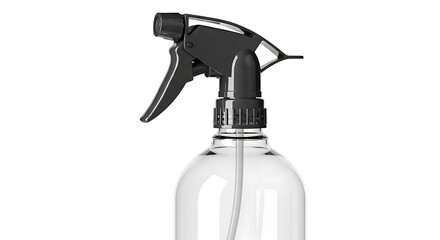 Spray Bottle Detailed Close-Up of a Clear Bottle with a Black Spray Nozzle, Perfect for Cleaning or Gardening