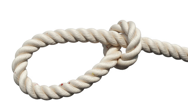 Thick white rope forming a loop and knot isolated on a transparent background