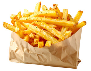 Crispy, seasoned potato strips in a paper bag