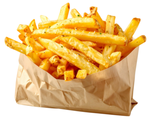 Crispy, seasoned potato strips in a paper bag