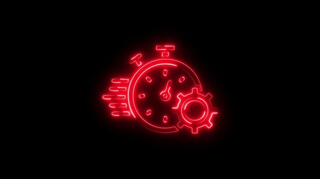 Glowing Red Circular Neon Clock Animation Isolated on Black Background. Red Neon Glowing Analog Clock Animation