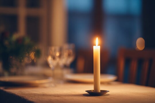 Candlelit dinner setting for intimate gatherings home dining room photography cozy atmosphere close-up view romantic concept