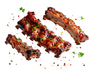 Delicious, glazed, barbecued pork ribs on a black background