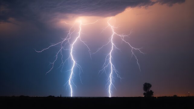 Bright flashes of lightning dispersing the darkness. Electric lines of light cutting through the blackness like pure energy. A thunder, overlay, lightning, storm, electric. - Powered by Adobe