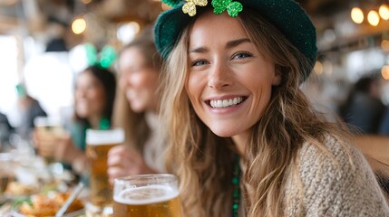 Festive St Patrick's Day gathering in a cozy pub with friends