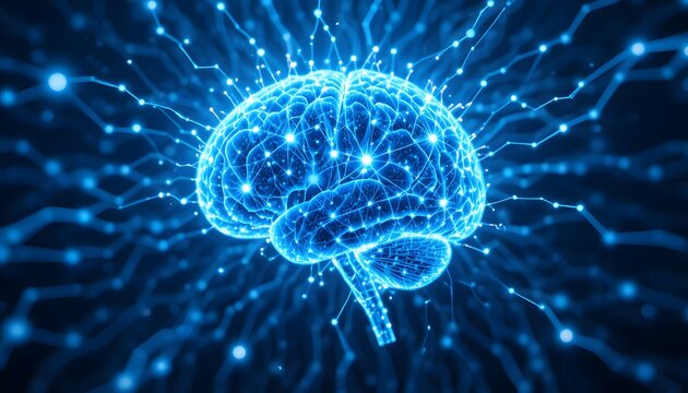 Futuristic Brain Illustration with Electric Connections and Sparks