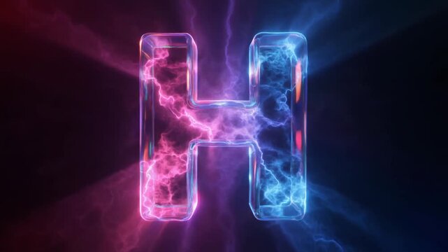 Glowing 3D Letter H Electric Energy Neon Title Reveal Background