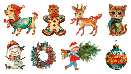 Fototapeta premium PNG Vintage Christmas holiday decoration collection, element set on transparent background