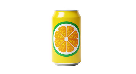 Yellow can of orange soda isolated on transparent background, refreshing and tasty