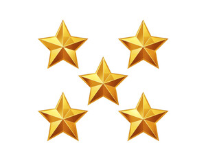 Five golden stars arranged in a pattern isolated on transparent background