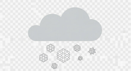 Simple gray cloud icon with stylized white snowflakes falling down, representing winter weather or snowfall