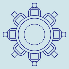 Fototapeta premium Boardroom Blueprint: An illustration shows an overhead view of a conference table with chairs, representing collaboration and decision-making within an organization.