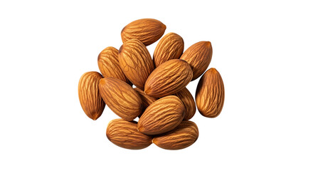 Pile of raw almonds isolated on transparent background, a healthy snack option