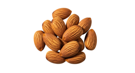 Pile of raw almonds isolated on transparent background, a healthy snack option