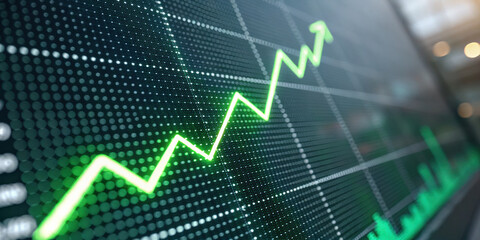 Upward green arrow on stock market graph shows finance growth bullish investment for seo and search engine optimization success for business with positive results