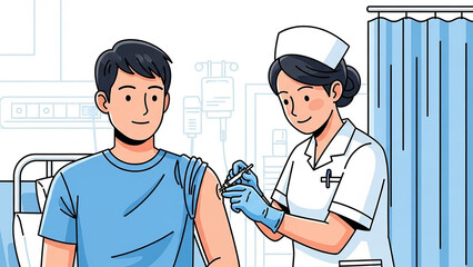 看護師が予防接種を行う医療イラスト