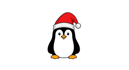 Cute cartoon penguin wearing a red and white santa hat, for festive holiday design element