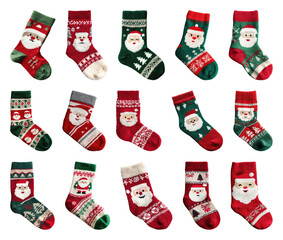 PNG Festive Christmas socks collection, element set on transparent background