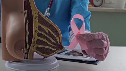 Breast examination demonstration using a model in a clinical setting for educational purposes