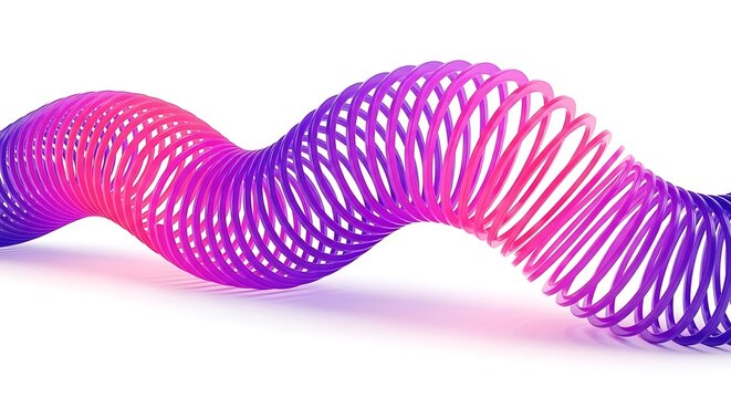 Dynamic Wavy Helix Structure Rendered In Vibrant Pink And Purple Gradient Colors Against A Clean White Background Representing Digital Data Flow Or Abstract Technological Movement